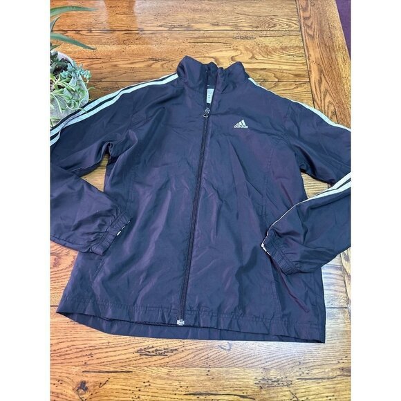 Vintage Adidas Track Jacket C37 Womens Sz Medium Black Athletic Running Full Zip - Picture 1 of 6